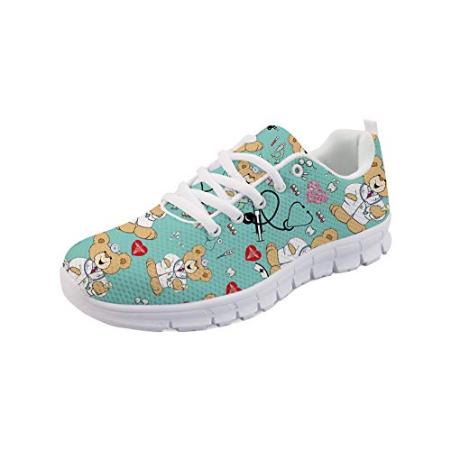 Woisttop Doctor Bear, cómodo, Transpirable, para Correr, Correr, Correr, con Cordones, Zapatillas para Mujer, Calzado de Goma Antideslizante, Calzado Deportivo para Gimnasio, Tenis