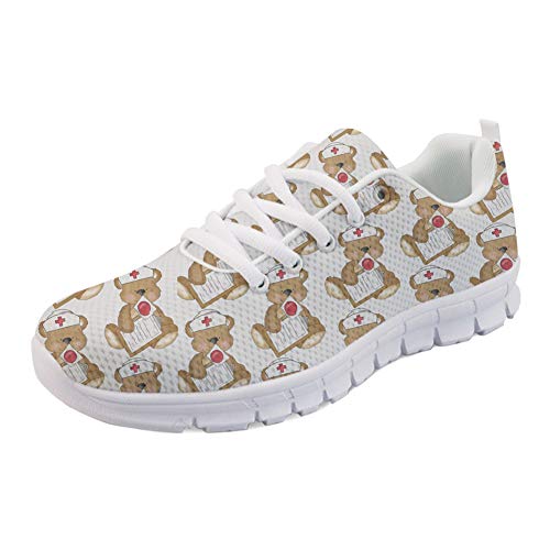 Woisttop Doctor Bear Pattern Sneaker Mujer Running Zapatos Deportivos Zapatillas Ligeras Flats