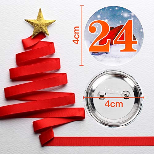 Wokkol Calendario de Adviento, 24 Botones de Calendario de Adviento Números, Pin Numerada (1–24) sí Manualidades de DIY de Navidad de Calendarios y para Decorar