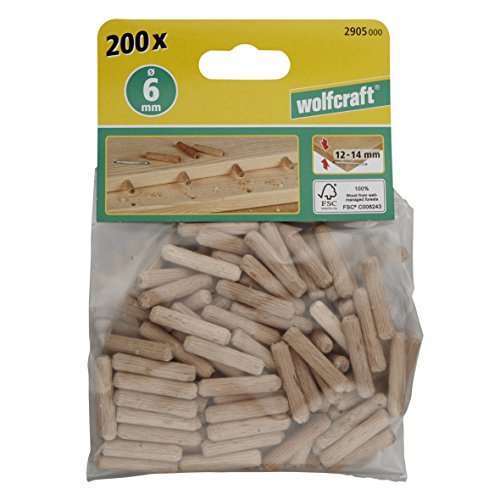 Wolfcraft 2905000 (L) espigas corrugadas de madera PACK 200, 6 x 30 mm, Set Piezas