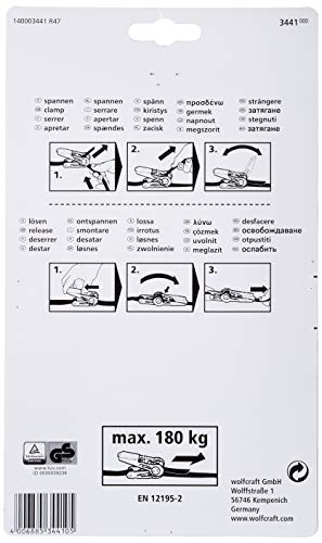 Wolfcraft 3441000 - Tensor de cinta de carraca con 4 mordazas, ancho 25 mm 4 m