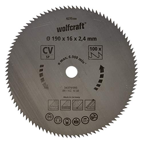 Wolfcraft 6275000 - Disco de sierra circular CV, 100 dient., serie azul Ø 190 x 16 x 2,4 mm