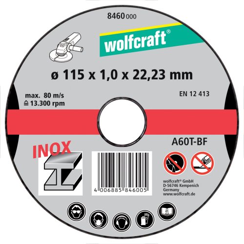 Wolfcraft 8460000 - 3 discos de cortar para amoladora para metal especifico para acero fino, Ø 115 x 1,0 x 22,23 mm Wolfcraft 8460000 - 3 discos de cortar para amoladora para metal especifico para acero fino, Ø 115 x 1,0 x 22,23 mm