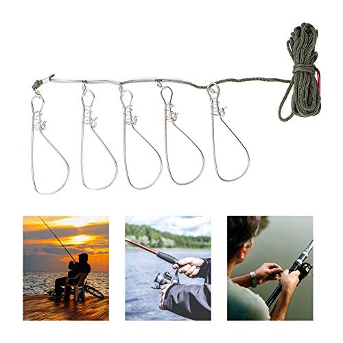 Wolfgo Larguero de Pesca - Larguero de Acero Resistente Pesado Catch Stringer con 5 Lock Snaps Ropes