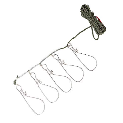 Wolfgo Larguero de Pesca - Larguero de Acero Resistente Pesado Catch Stringer con 5 Lock Snaps Ropes