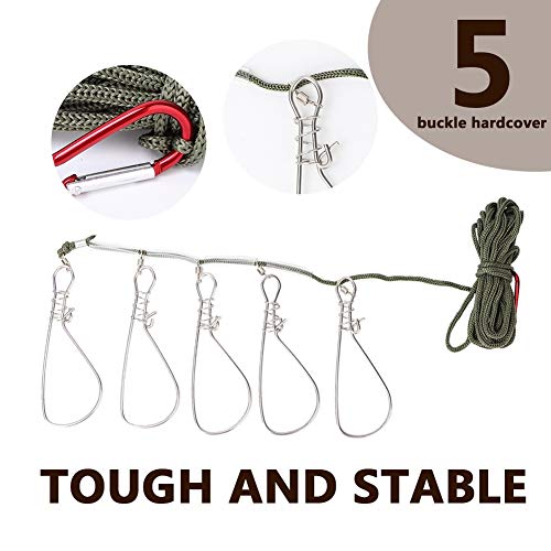 Wolfgo Larguero de Pesca - Larguero de Acero Resistente Pesado Catch Stringer con 5 Lock Snaps Ropes Wolfgo Larguero de Pesca - Larguero de Acero Resistente Pesado Catch Stringer con 5 Lock Snaps Ropes