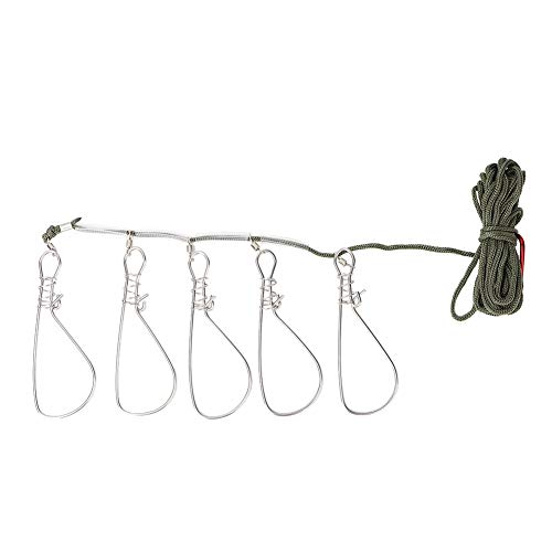 Wolfgo Larguero de Pesca - Larguero de Acero Resistente Pesado Catch Stringer con 5 Lock Snaps Ropes
