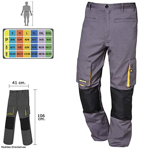 Wolfpack 15017090 - Pantalon de trabajo Gris/Amarillo, Talla 42/44 M