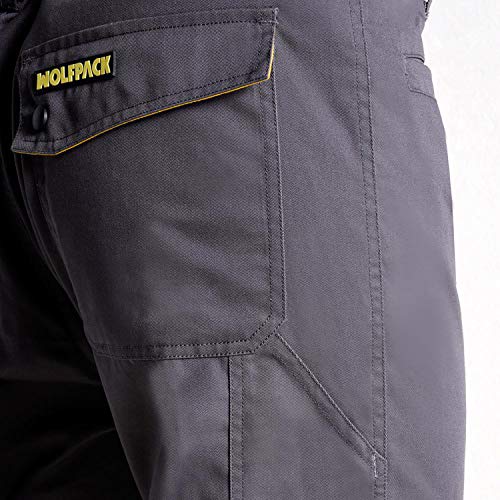 Wolfpack 15017090 - Pantalon de trabajo Gris/Amarillo, Talla 42/44 M