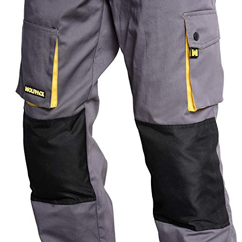 Wolfpack 15017090 - Pantalon de trabajo Gris/Amarillo, Talla 42/44 M