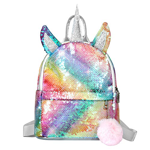 WolinTek Mochila de Unicornio, Mochila Escolar para niña, Mochila de Lentejuelas, Mochila de Viaje,Mochila de Moda Cute Glitter Girl