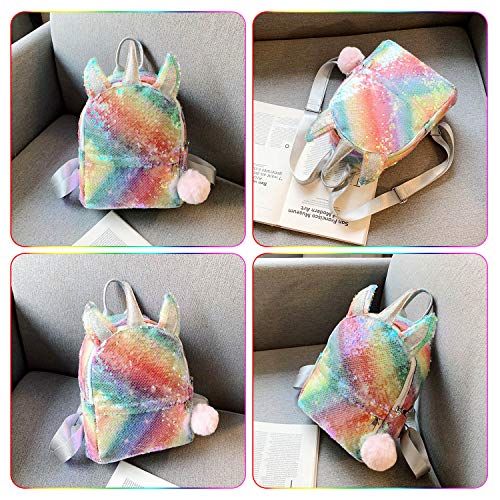 WolinTek Mochila de Unicornio, Mochila Escolar para niña, Mochila de Lentejuelas, Mochila de Viaje,Mochila de Moda Cute Glitter Girl