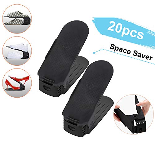 wolketon 20pcs Organizadores de Zapatos Ajustables, Durable Negro Soportes de Calzado con Ranuras Ahorro de Espacio para Tacones Altos Zapatos Planos wolketon 20pcs Organizadores de Zapatos Ajustables, Durable Negro Soportes de Calzado con Ranuras Ahorro de Espacio para Tacones Altos Zapatos Planos