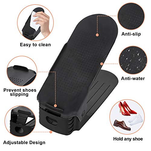 wolketon 20pcs Organizadores de Zapatos Ajustables, Durable Negro Soportes de Calzado con Ranuras Ahorro de Espacio para Tacones Altos Zapatos Planos