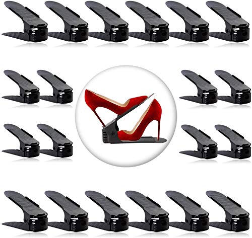 wolketon 20pcs Organizadores de Zapatos Ajustables, Durable Negro Soportes de Calzado con Ranuras Ahorro de Espacio para Tacones Altos Zapatos Planos