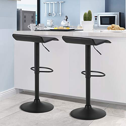 WOLTU 2X Taburete de Bar Acero Cromado Piel Sintética Sillas Alta Taburete Cocina Silla de Comedor, Paquete de 2 Unidades Negro