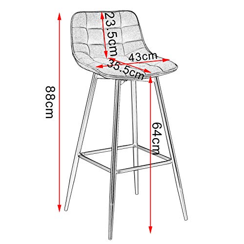 WOLTU 2X Taburete de Bar con Respaldo Paquete de 2 Marco de Metal Muebles Cocina Asiento de Terciopelo Taburete Alto Cocina Sillas Alta Bar Cocina Gris Oscuro BH143dgr-2