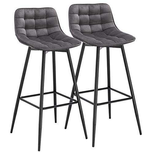 WOLTU 2X Taburete de Bar con Respaldo Paquete de 2 Marco de Metal Muebles Cocina Asiento de Terciopelo Taburete Alto Cocina Sillas Alta Bar Cocina Gris Oscuro BH143dgr-2