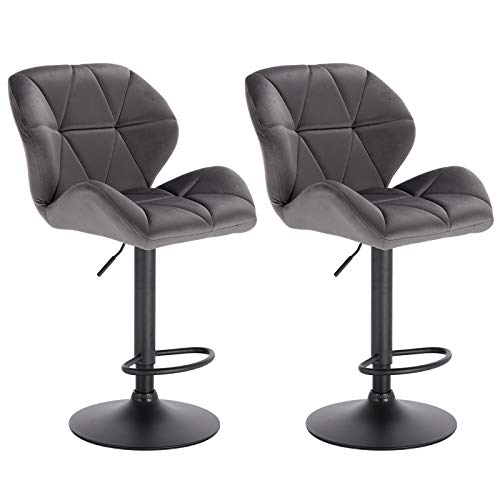 WOLTU 2X Taburete de Bar con Respaldo Sillas de Bar Regulables en Altura, con Asiento Acolchado Terciopelo Sillas Giratorias Muebles Cocina Silla de Comedor Gris Oscuro