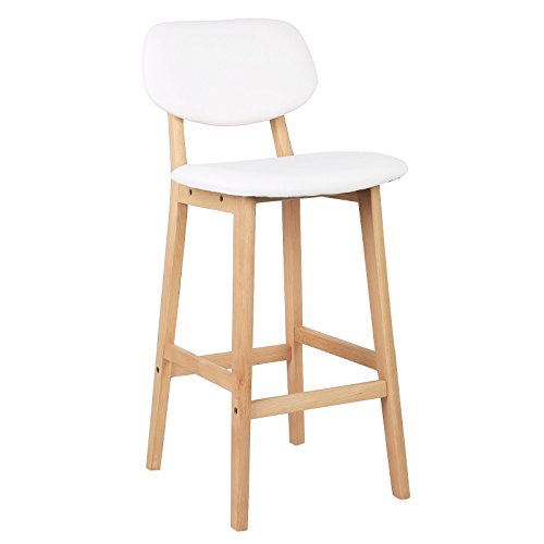 WOLTU BH51ws-2 Juego de taburetes de Bar Bien Acolchado Asiento y Respaldo de Cuero Artificial Silla de diseño Madera Blanco