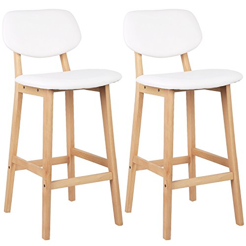 WOLTU BH51ws-2 Juego de taburetes de Bar Bien Acolchado Asiento y Respaldo de Cuero Artificial Silla de diseño Madera Blanco