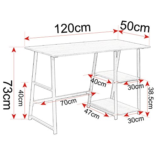 WOLTU Escritorio Mesa de Trabajo Mesa de Oficina Mesa de Ordenador portátil con 2 estantes, de Madera y Acero 120x50x73cm Negro TSG25sz