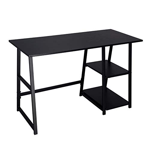 WOLTU Escritorio Mesa de Trabajo Mesa de Oficina Mesa de Ordenador portátil con 2 estantes, de Madera y Acero 120x50x73cm Negro TSG25sz