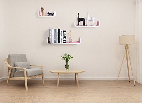 WOLTU Estante de Pared Estantería Flocante de Pared de Forma U Juego de 3 con Madera, Rosa RG9273rs WOLTU Estante de Pared Estantería Flocante de Pared de Forma U Juego de 3 con Madera, Rosa RG9273rs