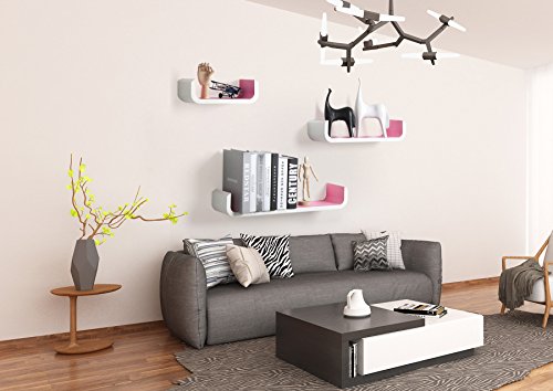 WOLTU Estante de Pared Estantería Flocante de Pared de Forma U Juego de 3 con Madera, Rosa RG9273rs WOLTU Estante de Pared Estantería Flocante de Pared de Forma U Juego de 3 con Madera, Rosa RG9273rs