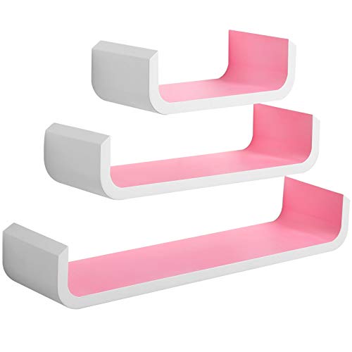 WOLTU Estante de Pared Estantería Flocante de Pared de Forma U Juego de 3 con Madera, Rosa RG9273rs WOLTU Estante de Pared Estantería Flocante de Pared de Forma U Juego de 3 con Madera, Rosa RG9273rs