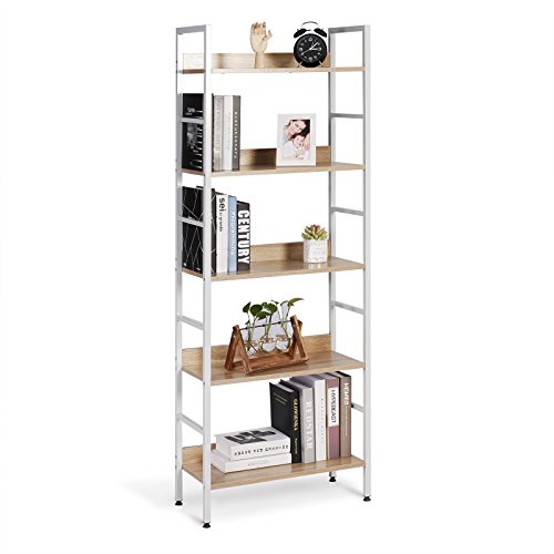 WOLTU Estantería con 5 Escalera Esquina Estante de Almacenamianto de Madera Acero Roble Claro+ Blanco 60x27,5x160cm RGB9303hei WOLTU Estantería con 5 Escalera Esquina Estante de Almacenamianto de Madera Acero Roble Claro+ Blanco 60x27,5x160cm RGB9303hei