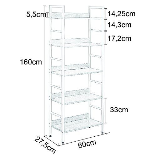 WOLTU Estantería con 5 Escalera Esquina Estante de Almacenamianto de Madera Acero Roble Claro+ Blanco 60x27,5x160cm RGB9303hei WOLTU Estantería con 5 Escalera Esquina Estante de Almacenamianto de Madera Acero Roble Claro+ Blanco 60x27,5x160cm RGB9303hei