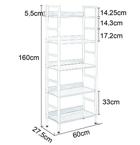 WOLTU Estantería con 5 Escalera Esquina Estante de Almacenamianto de Madera Acero Roble Claro+ Blanco 60x27,5x160cm RGB9303hei