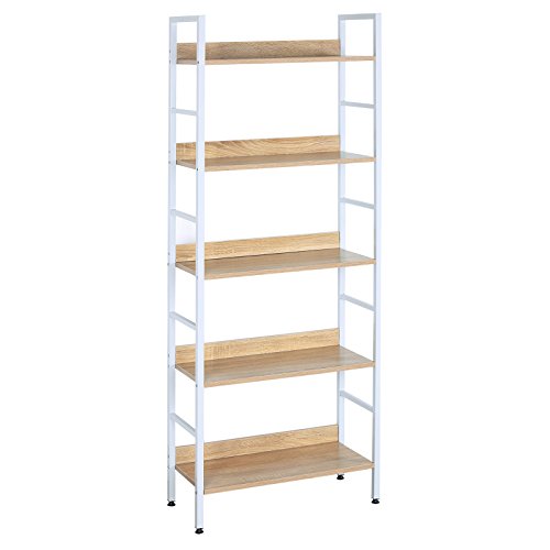 WOLTU Estantería con 5 Escalera Esquina Estante de Almacenamianto de Madera Acero Roble Claro+ Blanco 60x27,5x160cm RGB9303hei WOLTU Estantería con 5 Escalera Esquina Estante de Almacenamianto de Madera Acero Roble Claro+ Blanco 60x27,5x160cm RGB9303hei