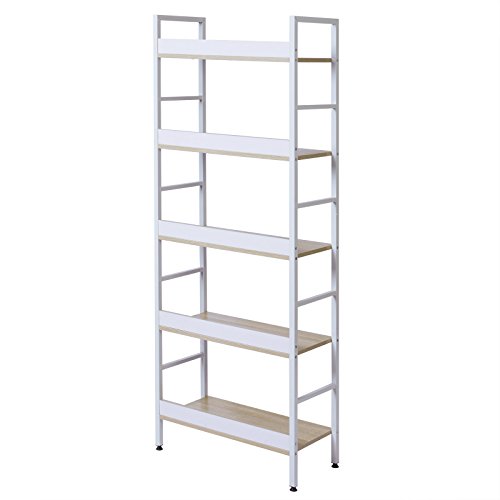WOLTU Estantería con 5 Escalera Esquina Estante de Almacenamianto de Madera Acero Roble Claro+ Blanco 60x27,5x160cm RGB9303hei WOLTU Estantería con 5 Escalera Esquina Estante de Almacenamianto de Madera Acero Roble Claro+ Blanco 60x27,5x160cm RGB9303hei