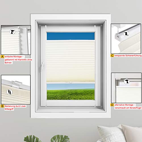 WOLTU Estor Plisado Persianas para Ventanas y Puertas Sin perforación 65x100cm Blanco PS5622ws05