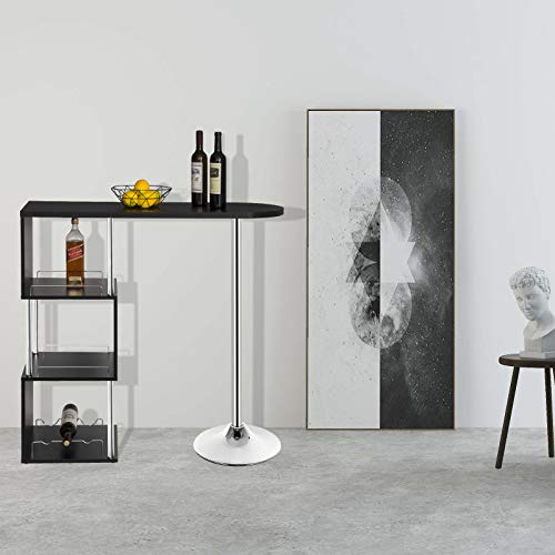 WOLTU Mesa de Bar Mesa de Bistro Mesa de Comedor con Tres Rejillas Estructuras para Vino, Metal, MDF 113x40x105cm(BxTxH) Negro BT22sz