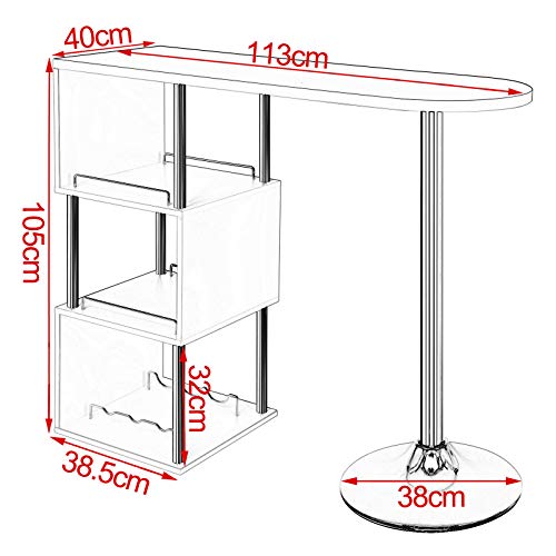 WOLTU Mesa de Bar Mesa de Bistro Mesa de Comedor con Tres Rejillas Estructuras para Vino, Metal, MDF 113x40x105cm(BxTxH) Negro BT22sz