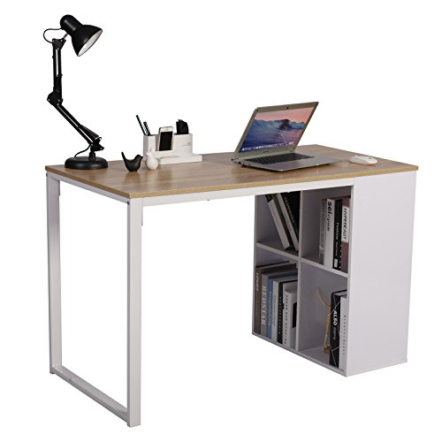 WOLTU Mesa Escritorio de Computadora Mesa de Oficina Mesa de Ordenador Portátil con 4 Estantes, Estructura de Acero 120x60x75cm Roble TSG26hei