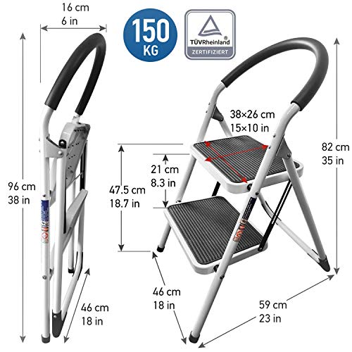 WonderWorker Barrow Taburete Escalera Plegable de Acero con 2 Peldaños Antideslizantes