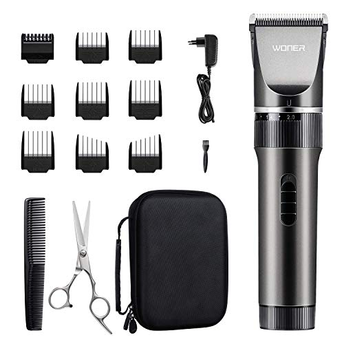 WONER Cortapelos Profesional Hombre Recargable Motor Silencioso Cuchilla Cerámica, Máquina Cortar Pelo Inalámbrico Batería 2000mAh, Recortador Pelo Barba Kit Familia WONER Cortapelos Profesional Hombre Recargable Motor Silencioso Cuchilla Cerámica, Máquina Cortar Pelo Inalámbrico Batería 2000mAh, Recortador Pelo Barba Kit Familia