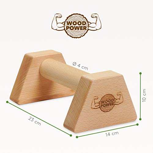 WoodPower PowerBars - Agarres paralelos de madera para flexiones, barras y minibarras, antideslizantes para interior y exterior, para calistenia, entrenamiento de peso corporal y yoga (XS)