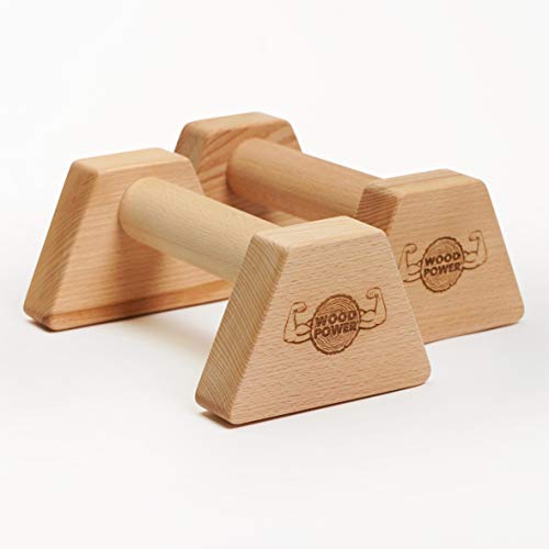 WoodPower PowerBars - Agarres paralelos de madera para flexiones, barras y minibarras, antideslizantes para interior y exterior, para calistenia, entrenamiento de peso corporal y yoga (XS)