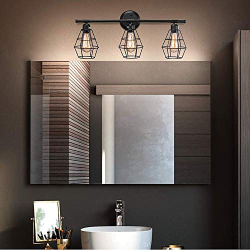 WOOLIY Lámpara Pared Retro 3 Cabezas E27 Apliques Pared con Jaula De Hierro para Restaurante Baño Balcón Ático Espejo Frontal Baño WOOLIY Lámpara Pared Retro 3 Cabezas E27 Apliques Pared con Jaula De Hierro para Restaurante Baño Balcón Ático Espejo Frontal Baño