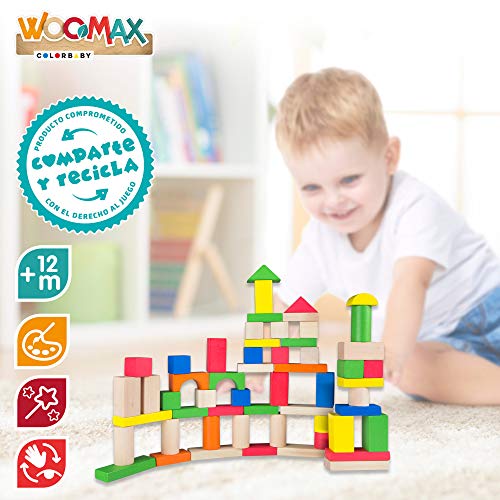 WOOMAX-Cubo 100 bloques de madera, (Colorbaby 40993)