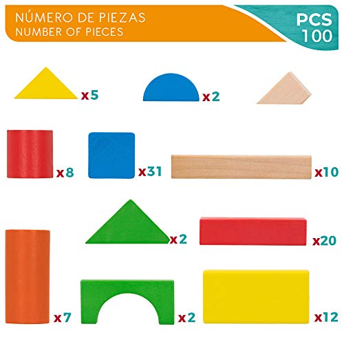 WOOMAX-Cubo 100 bloques de madera, (Colorbaby 40993)