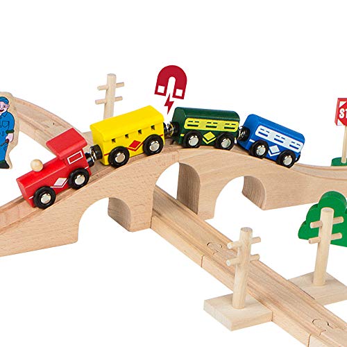 WOOMAX-Tren de madera pasajeros y vías 40 piezas, (ColorBaby 43634) WOOMAX-Tren de madera pasajeros y vías 40 piezas, (ColorBaby 43634)
