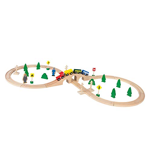 WOOMAX-Tren de madera pasajeros y vías 40 piezas, (ColorBaby 43634) WOOMAX-Tren de madera pasajeros y vías 40 piezas, (ColorBaby 43634)