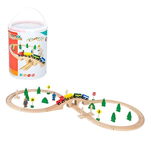 WOOMAX-Tren de madera pasajeros y vías 40 piezas, (ColorBaby 43634)