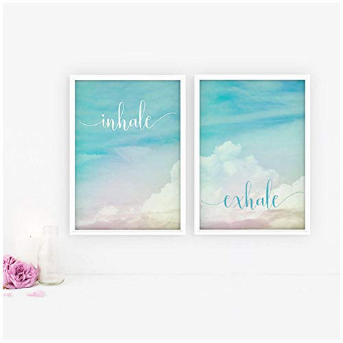 woplmh Inhale Exhale Motivational Poster Yoga Meditation Prints Boho Home Decor Zen Art Breathe Canvas Painting Pilates Wall Pictures-40x50cmx2Pcs sin Marco